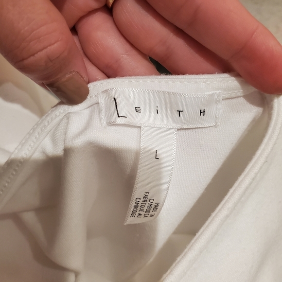 Leith Nordstrom White Scoop Neck Midi Dress Bodycon Slit Stretch Bride Classic L - Picture 3 of 10